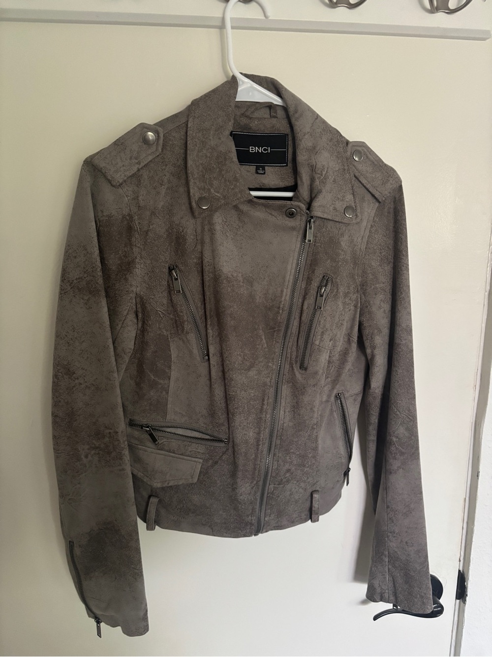 BNC1 Women's Grey Suede Moto Jacket